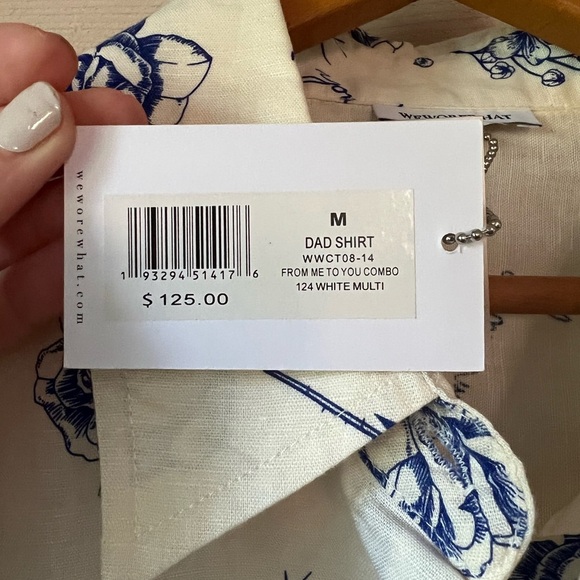 NWT WeWoreWhat Linen Dad Shirt Swim Cover Up Sarong Sz M Blue White Oversized - Picture 7 of 8